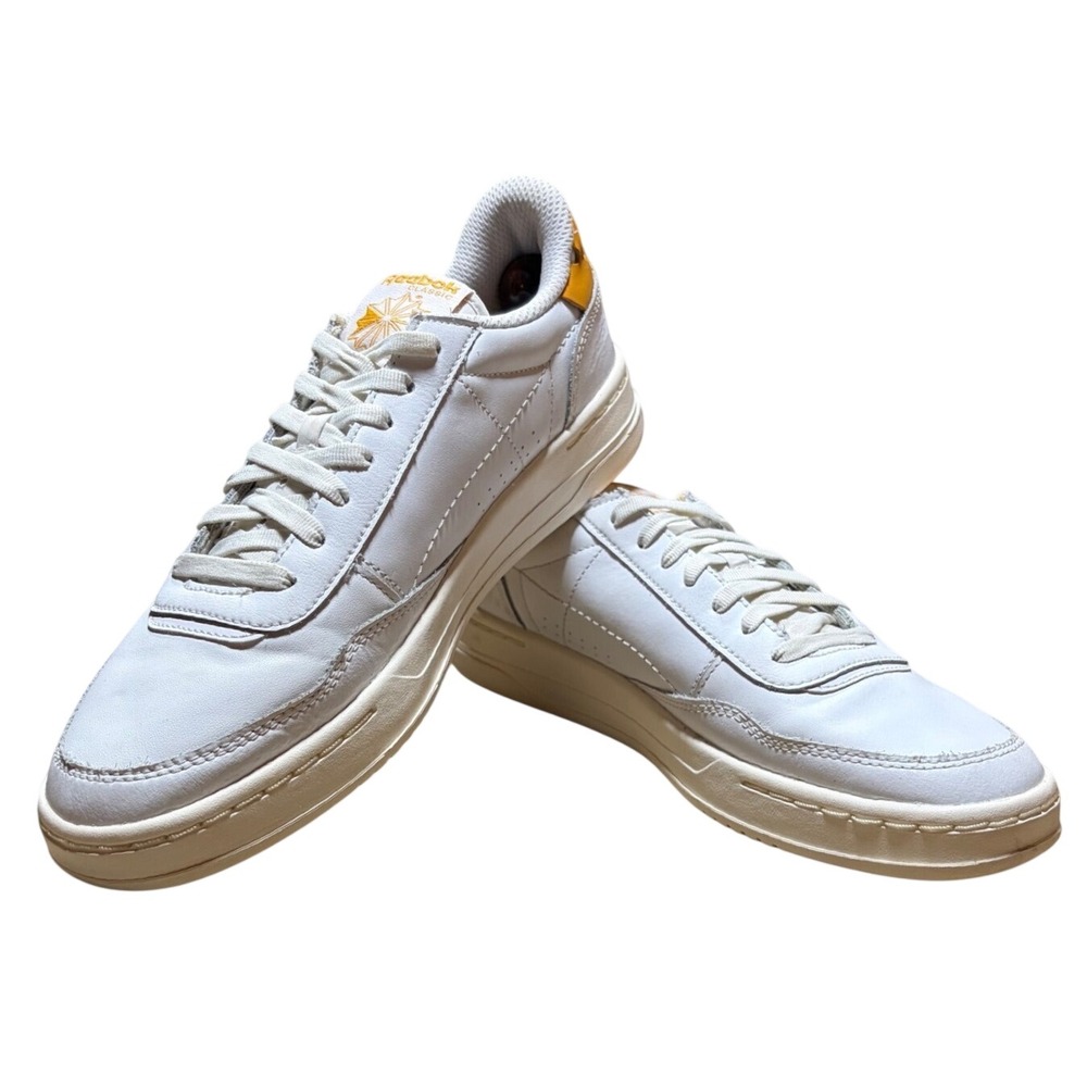 Reebok Club C Revenge Mens White Mustard Yellow Leather Sneakers GY7201 Size 10